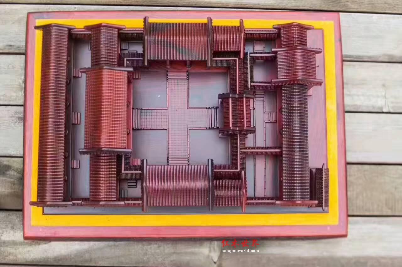 大红酸枝精品雕件《北京四合院》雕工精美细致-1