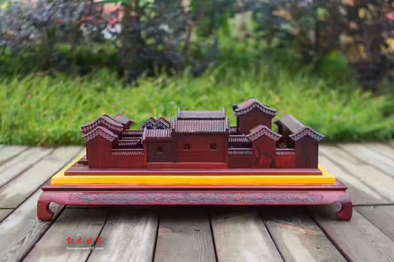 大红酸枝精品雕件《北京四合院》雕工精美细致-5