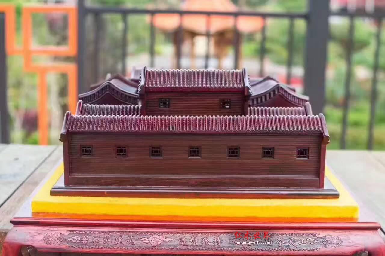大红酸枝精品雕件《北京四合院》雕工精美细致-6