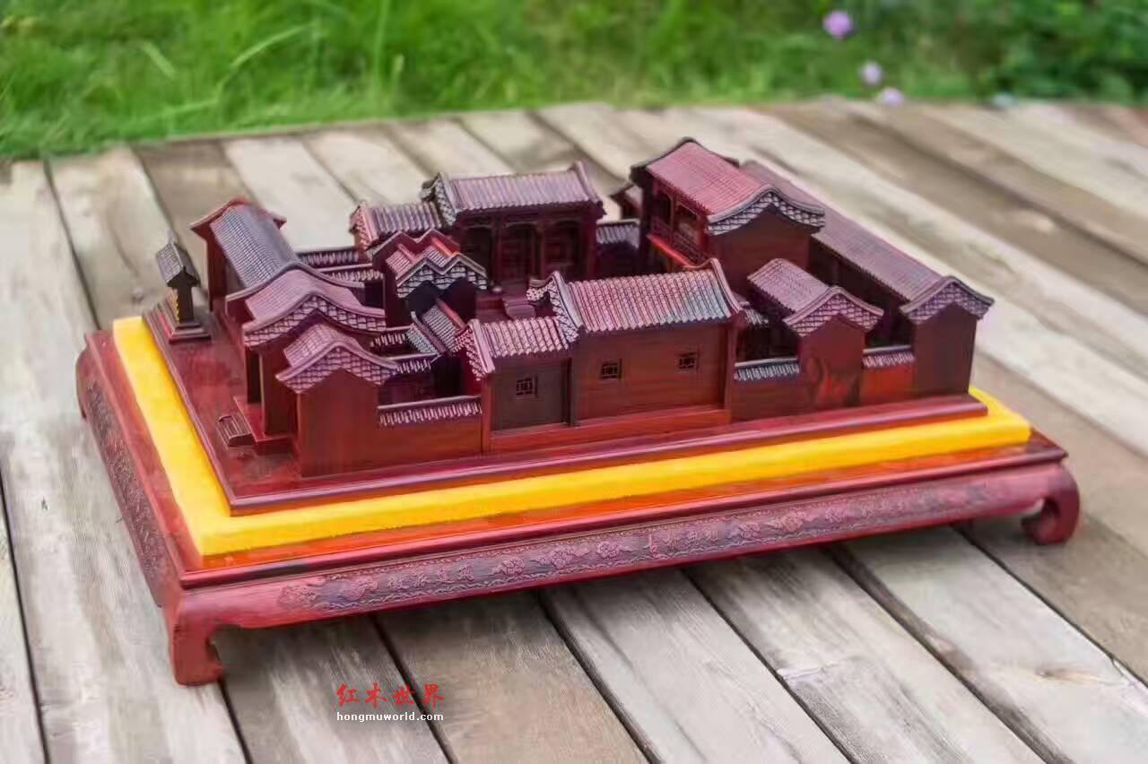 大红酸枝精品雕件《北京四合院》雕工精美细致-7