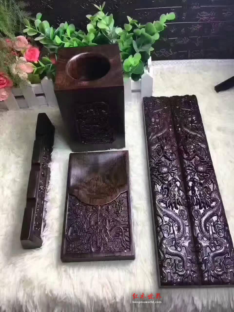 黑檀雕龙文房四宝 送礼又档次又有面子-7