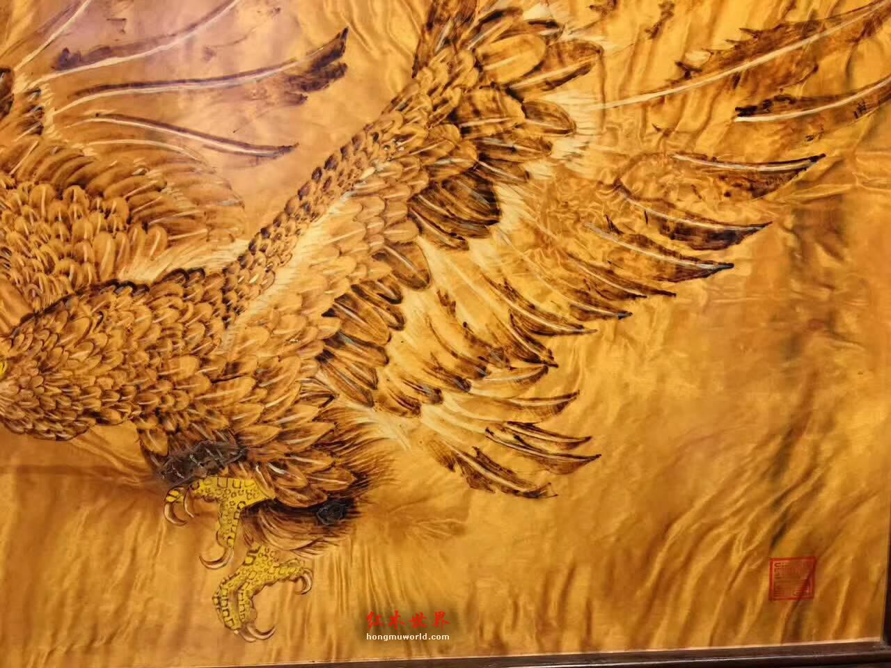 金丝楠烙画挂屏《大展宏图》 满水波的大叶楠面板和黑檀边框为原材料-5