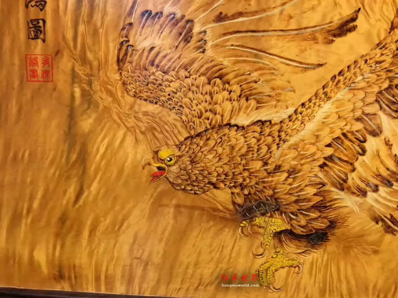 金丝楠烙画挂屏《大展宏图》 满水波的大叶楠面板和黑檀边框为原材料-6