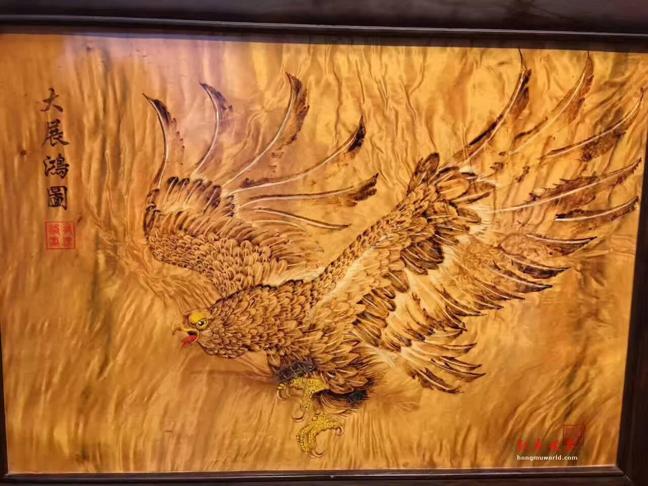 金丝楠烙画挂屏《大展宏图》 满水波的大叶楠面板和黑檀边框为原材料-9