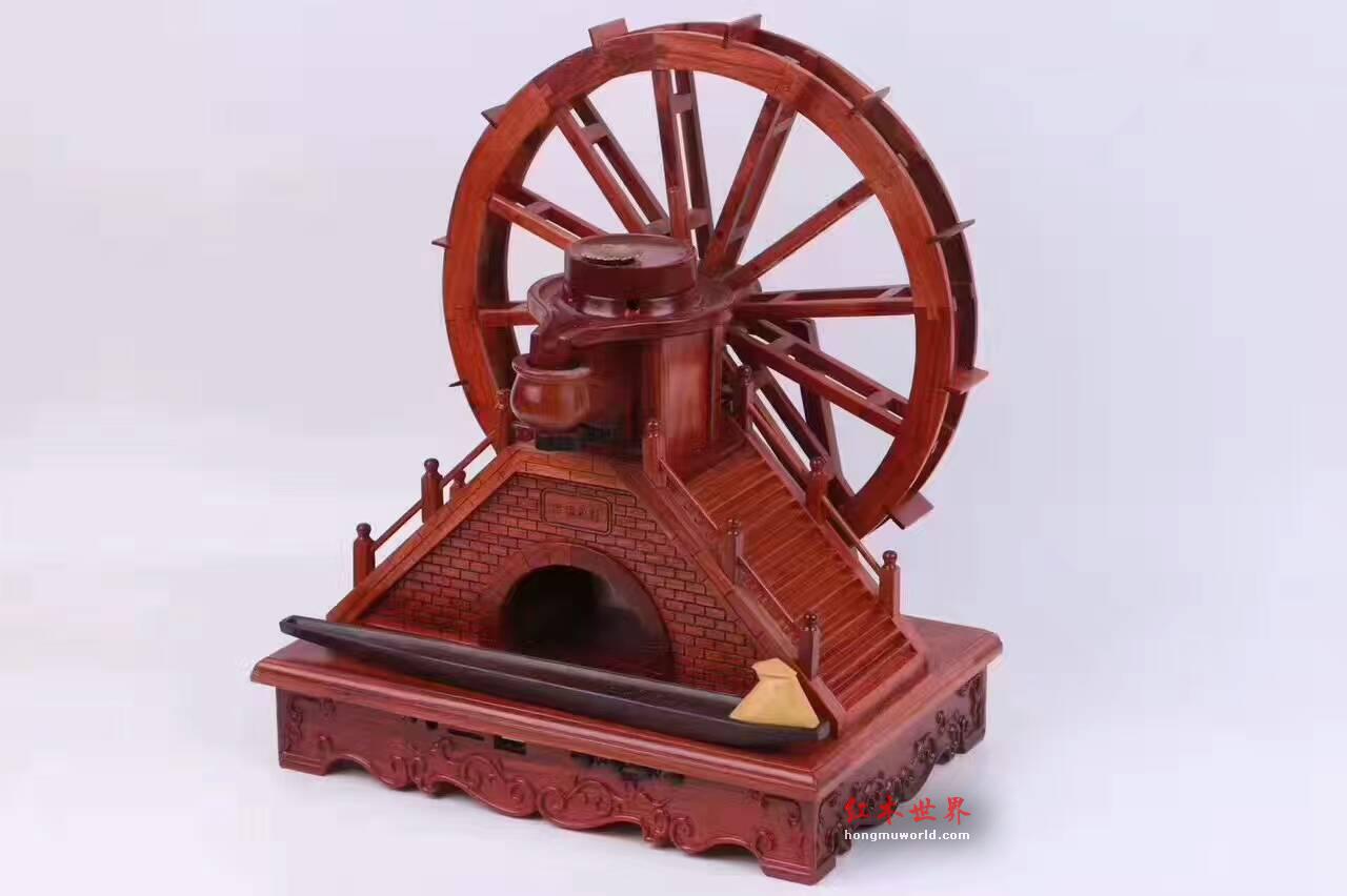 缅甸花梨木工艺品《仿古水车》造型逼真寓意招财-1