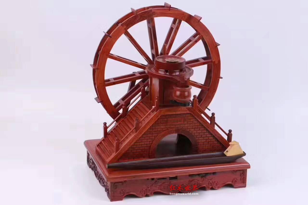 缅甸花梨木工艺品《仿古水车》造型逼真寓意招财-6