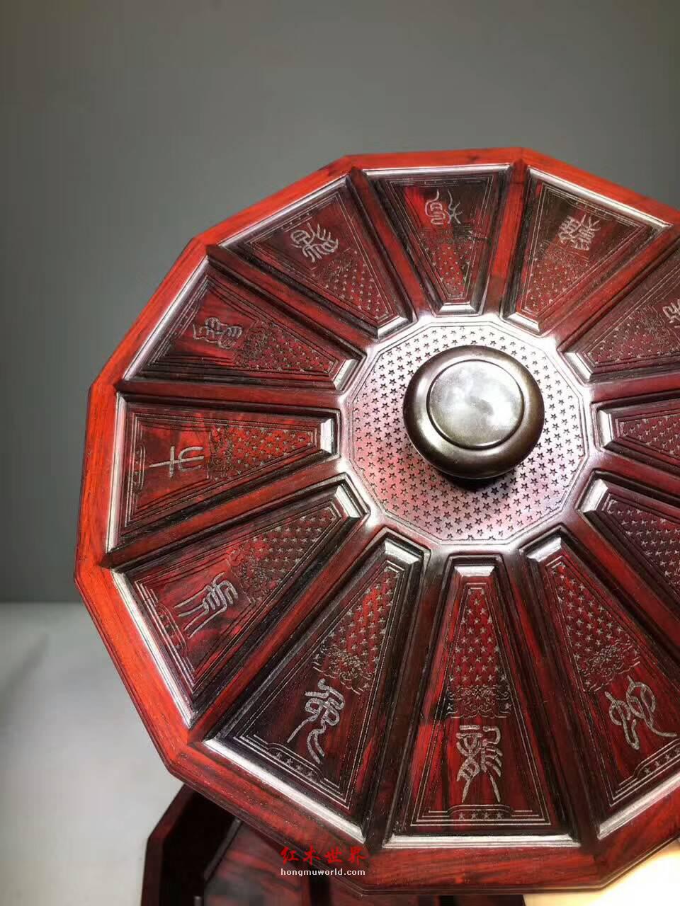 正宗酸枝十二生肖水果盘 全榫卯结构四面雕花-3