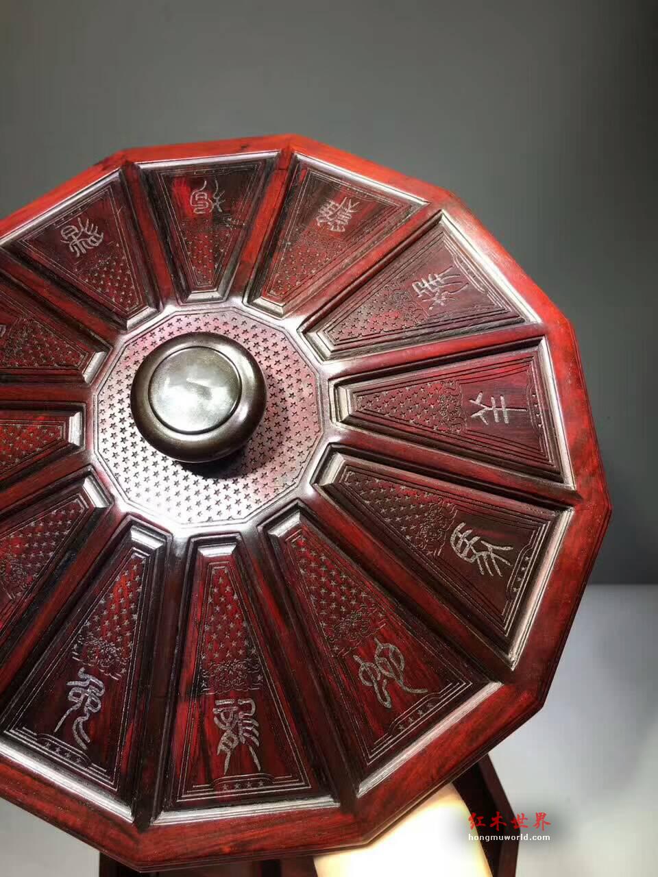正宗酸枝十二生肖水果盘 全榫卯结构四面雕花-5