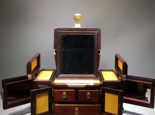 老挝酸枝《荷塘月色》多宝梳妆盒四面雕花大气古朴