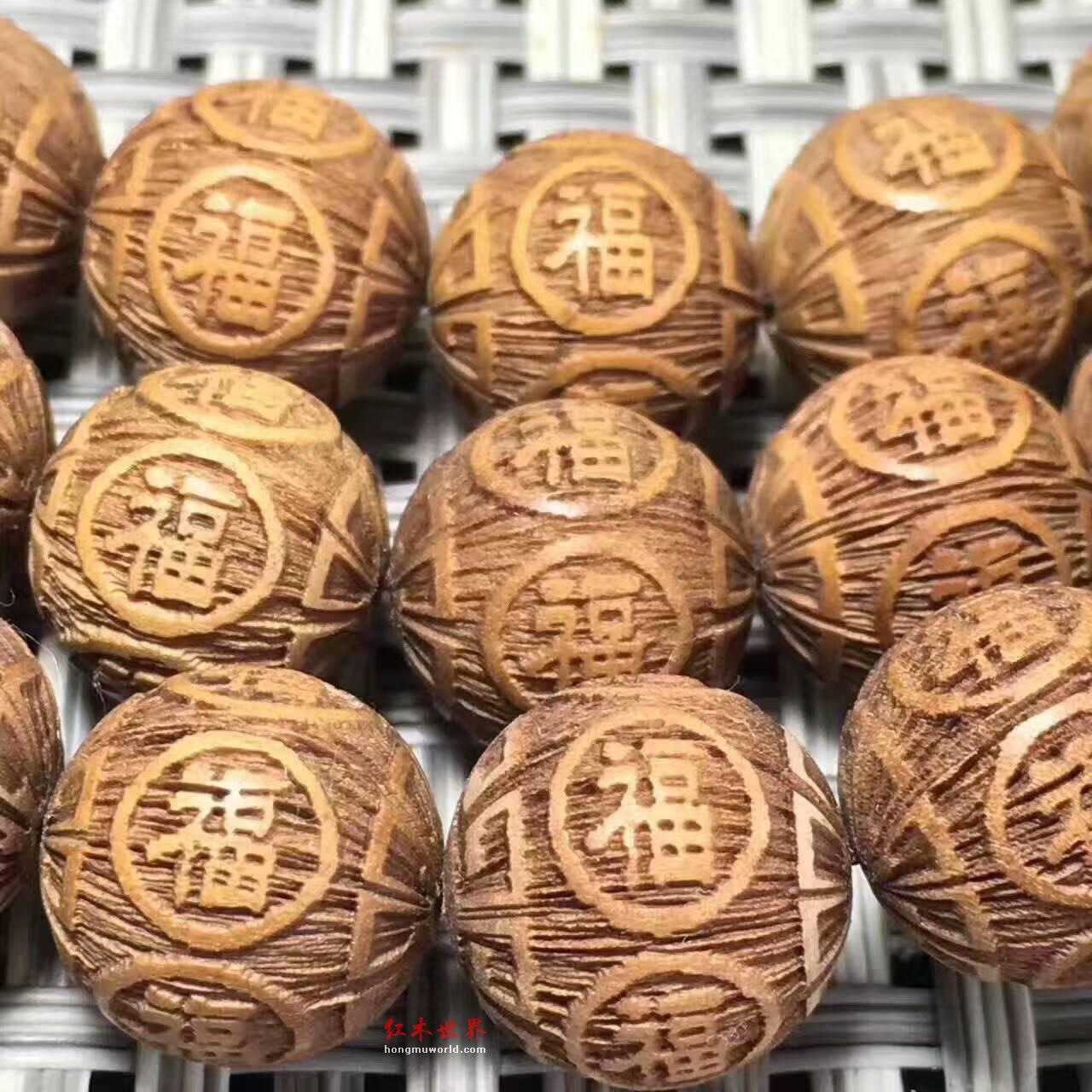 老山檀香1.2*108粒手串 精雕四面寓意吉祥-1