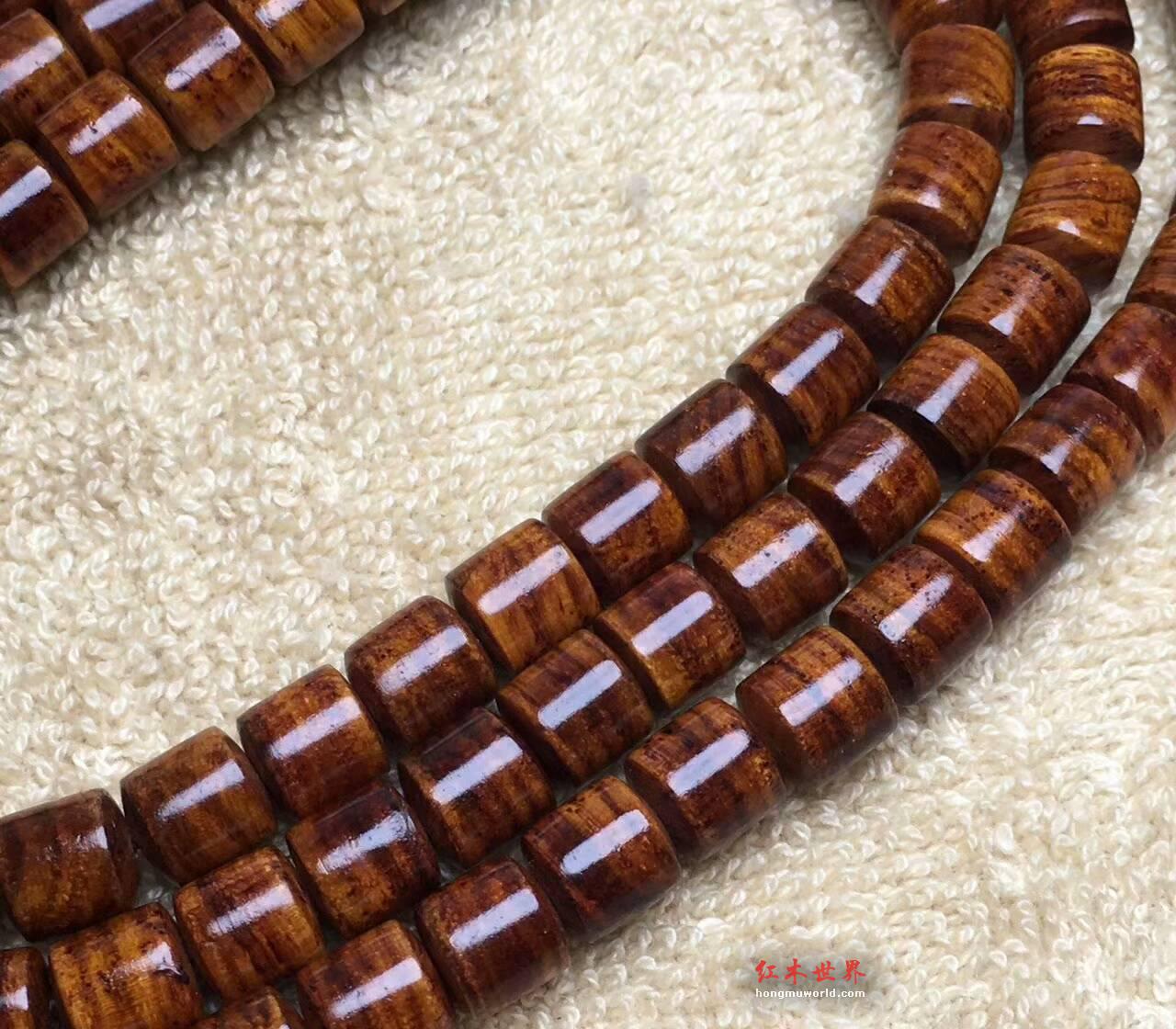 海南黄花梨 8X8 桶珠手串  极品黄金底虎皮纹老料-5
