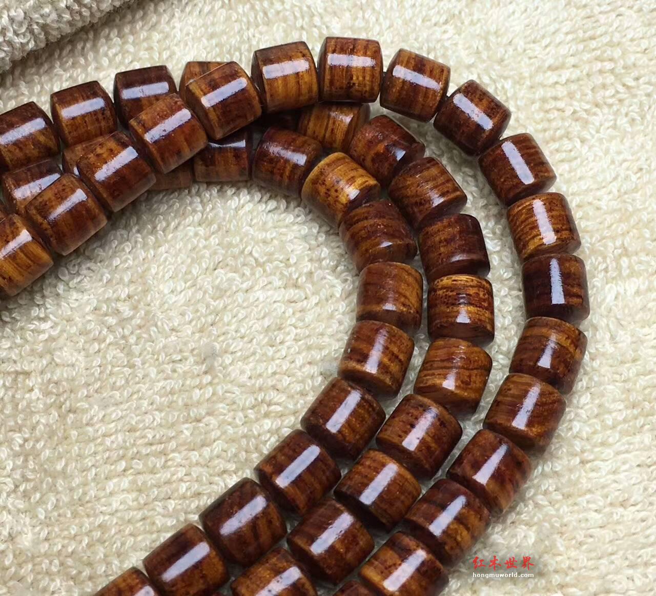 海南黄花梨 8X8 桶珠手串  极品黄金底虎皮纹老料-4