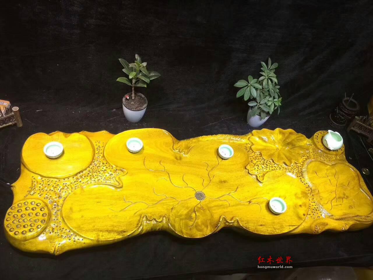 金丝楠木荷叶茶盘 设计简约大气有格调-4