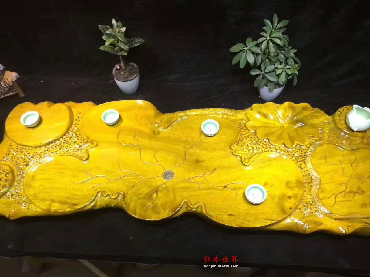 金丝楠木荷叶茶盘 设计简约大气有格调-3