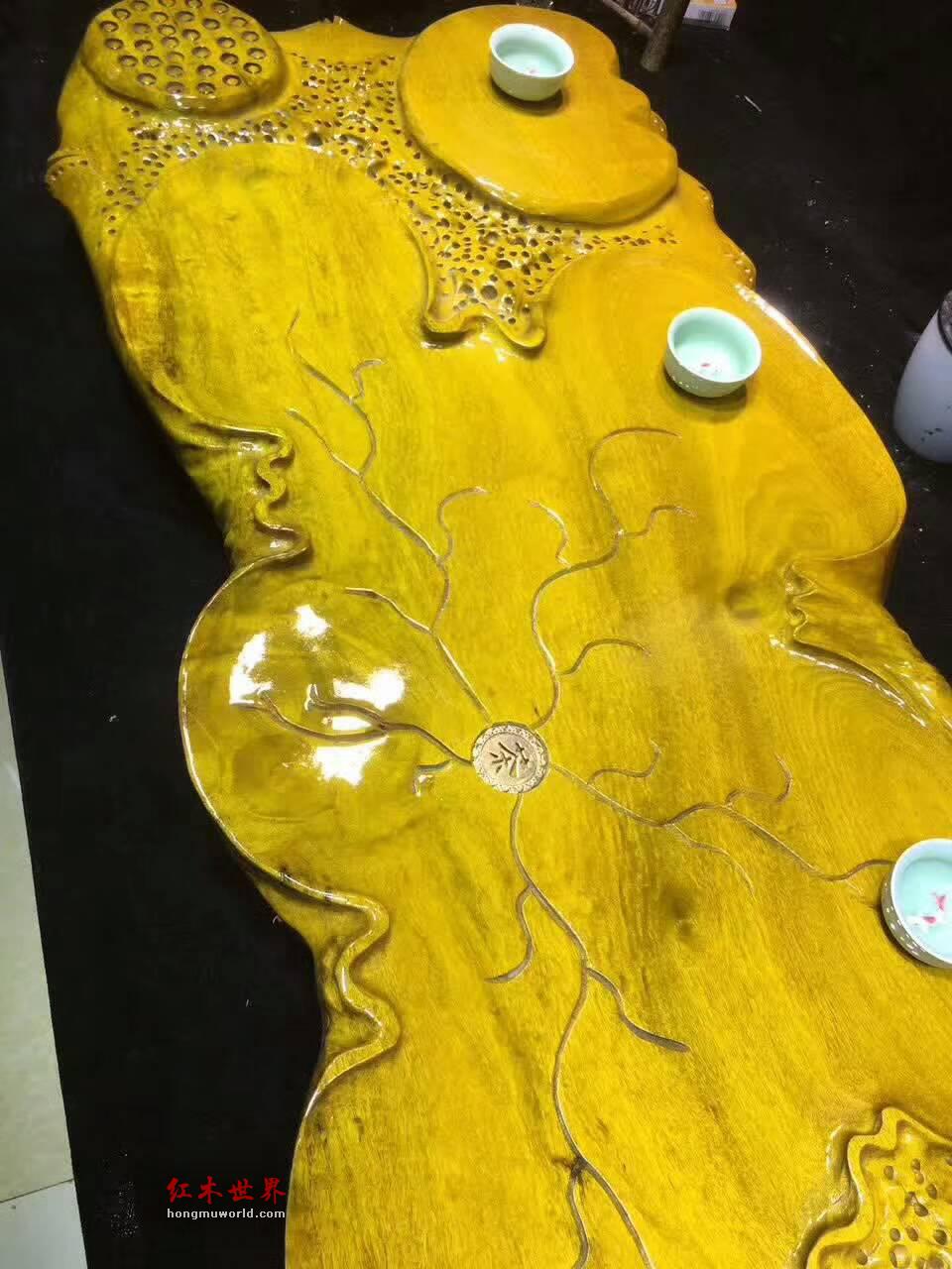 金丝楠木荷叶茶盘 设计简约大气有格调-7