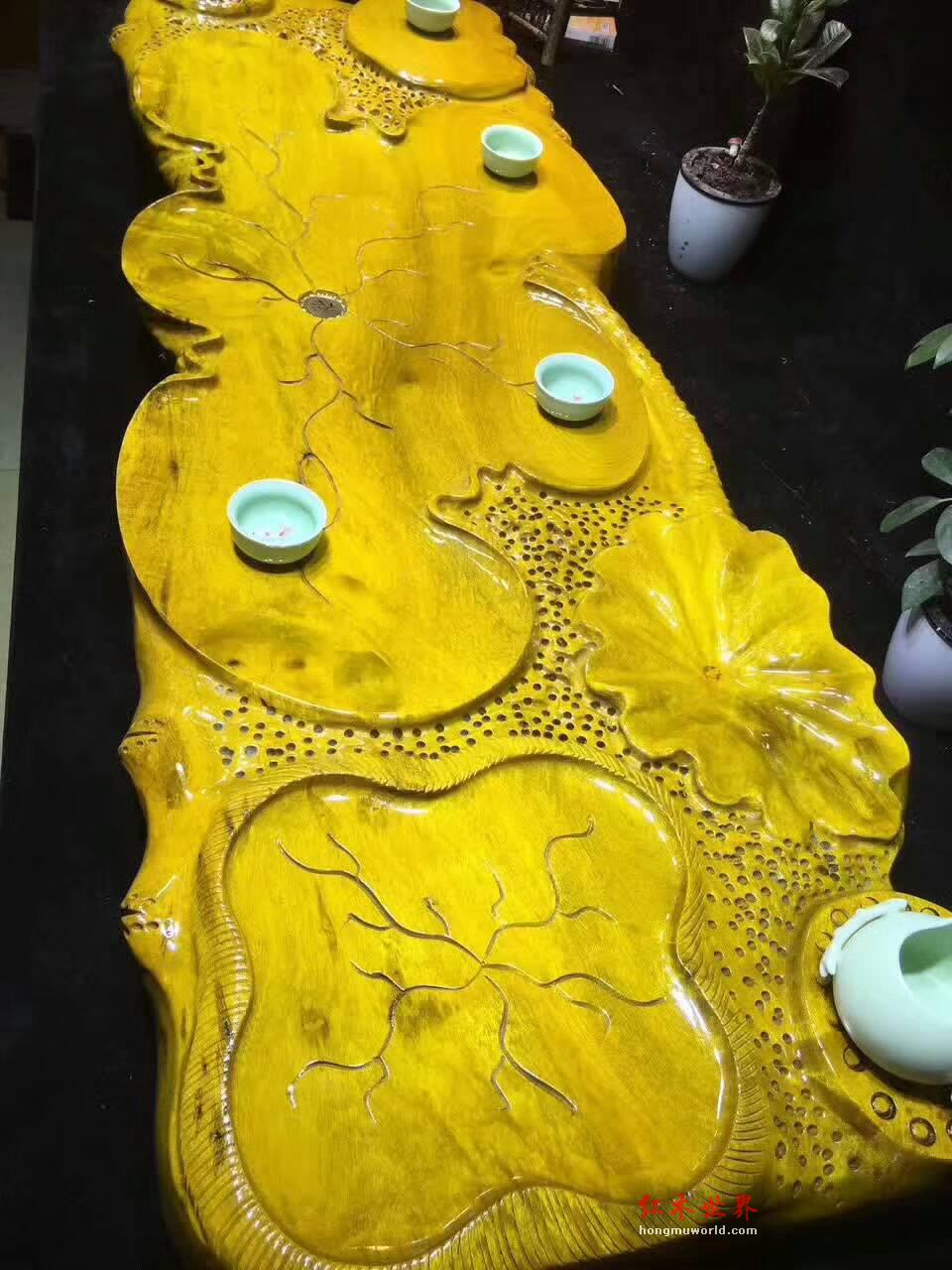 金丝楠木荷叶茶盘 设计简约大气有格调-8