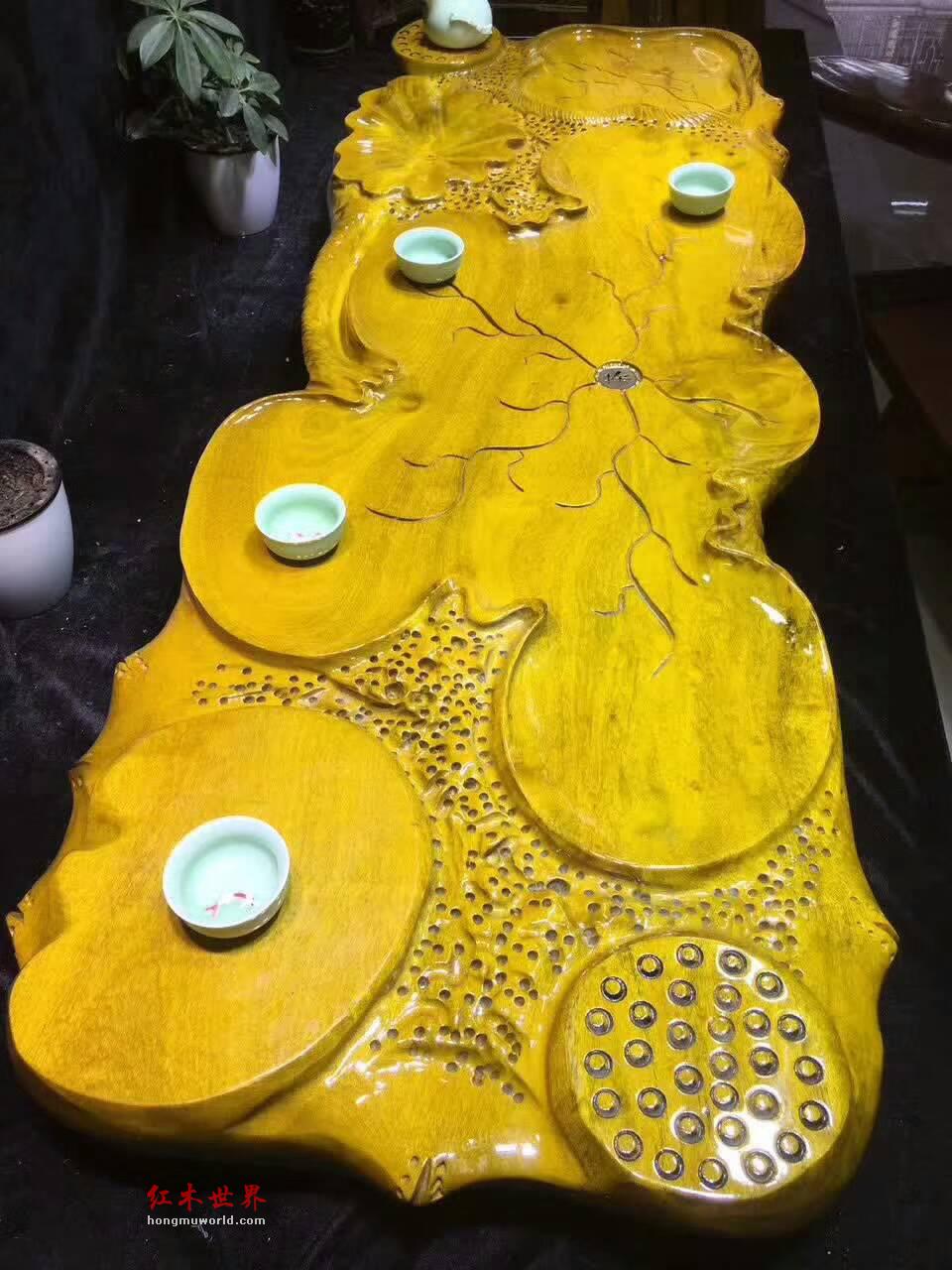 金丝楠木荷叶茶盘 设计简约大气有格调-9