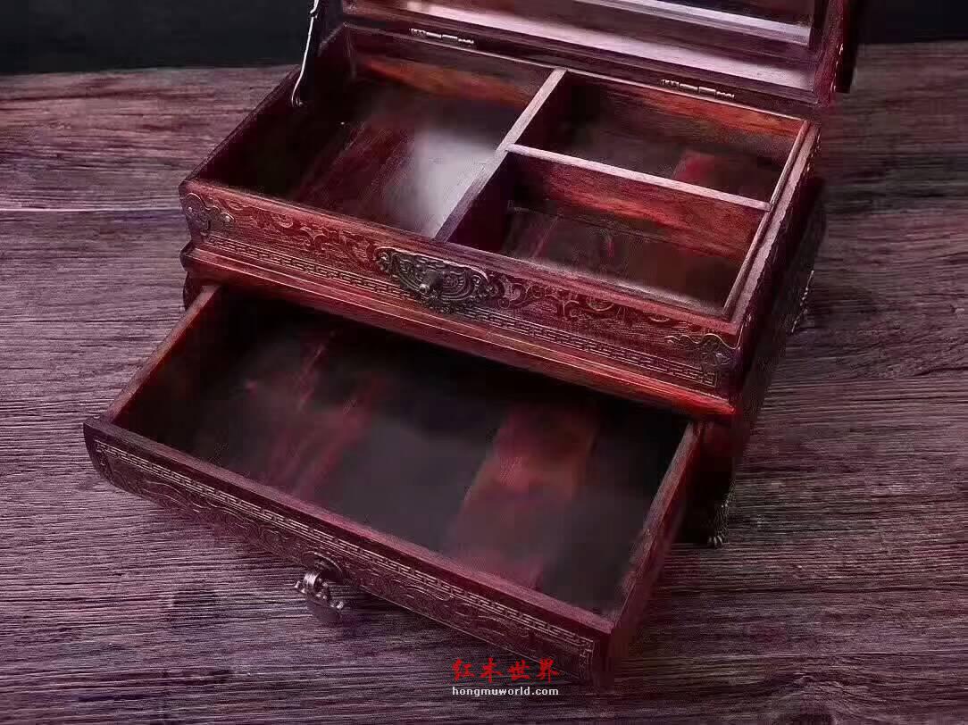 明清首饰盒《锦上添花镜箱》红酸枝老料打造复古有韵味-7