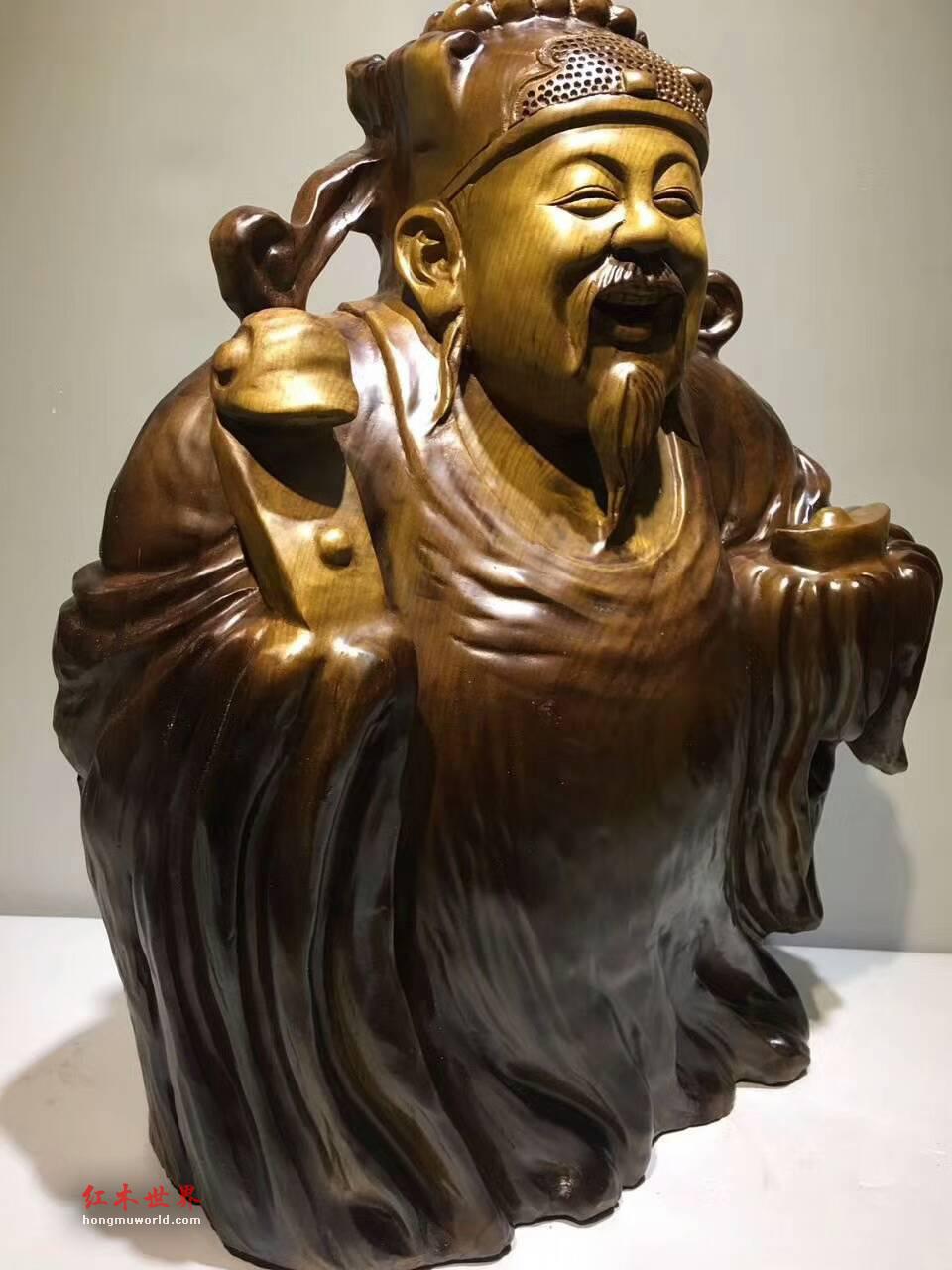 楠木手工精细雕刻工艺品《财神》摆件 笑脸迎财财自来-1