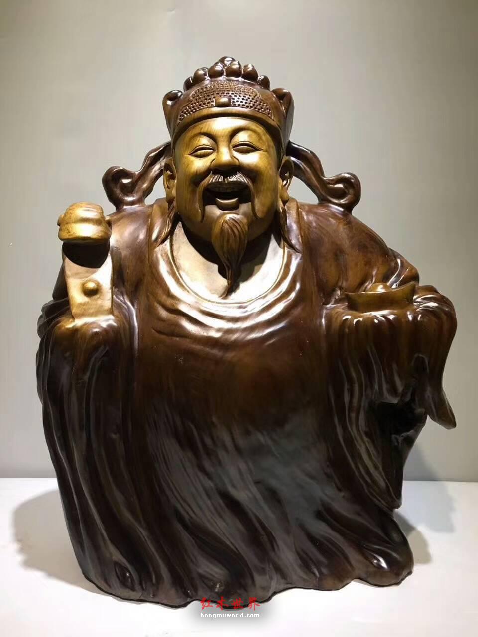 楠木手工精细雕刻工艺品《财神》摆件 笑脸迎财财自来-2
