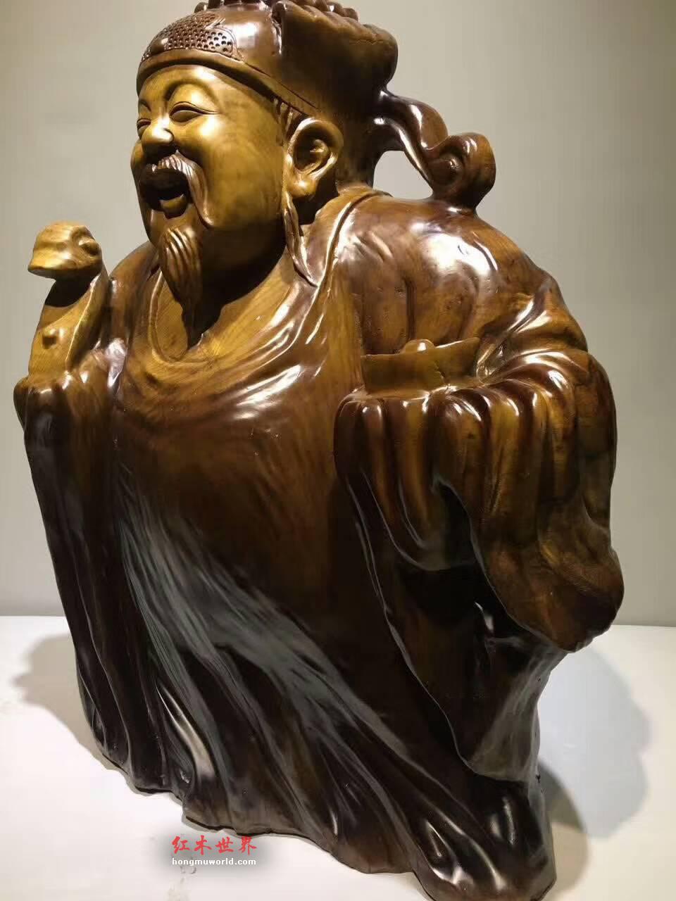 楠木手工精细雕刻工艺品《财神》摆件 笑脸迎财财自来-3
