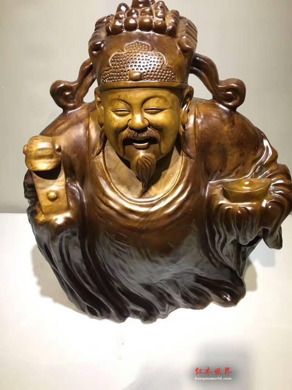 楠木手工精细雕刻工艺品《财神》摆件 笑脸迎财财自来-4
