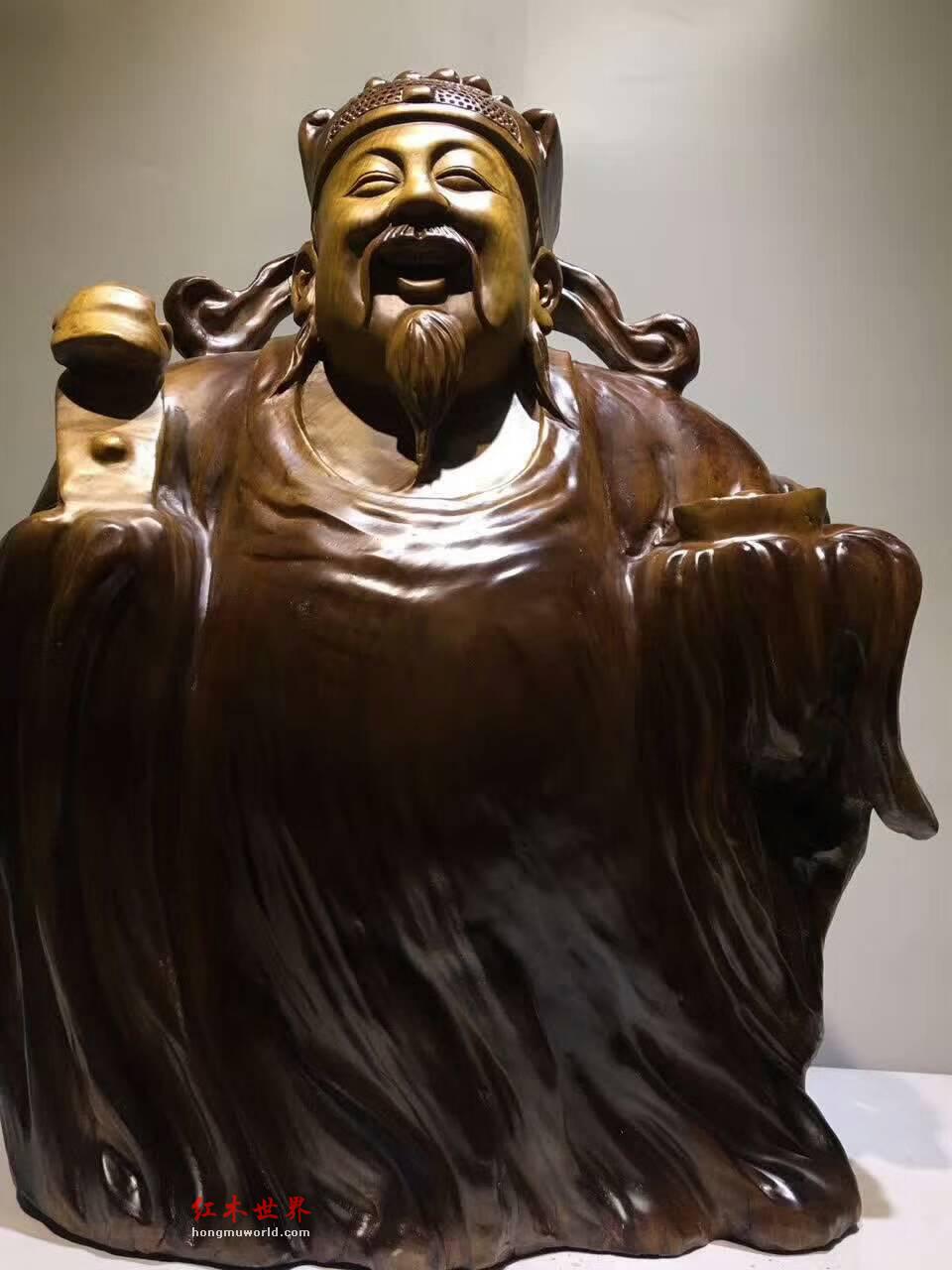 楠木手工精细雕刻工艺品《财神》摆件 笑脸迎财财自来-5