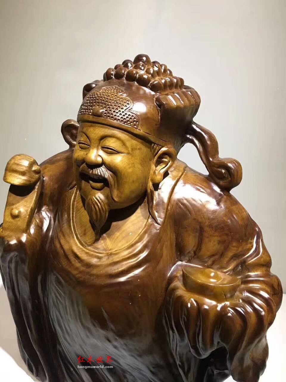 楠木手工精细雕刻工艺品《财神》摆件 笑脸迎财财自来-6