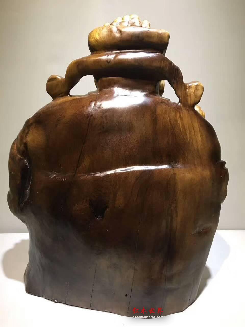 楠木手工精细雕刻工艺品《财神》摆件 笑脸迎财财自来-8