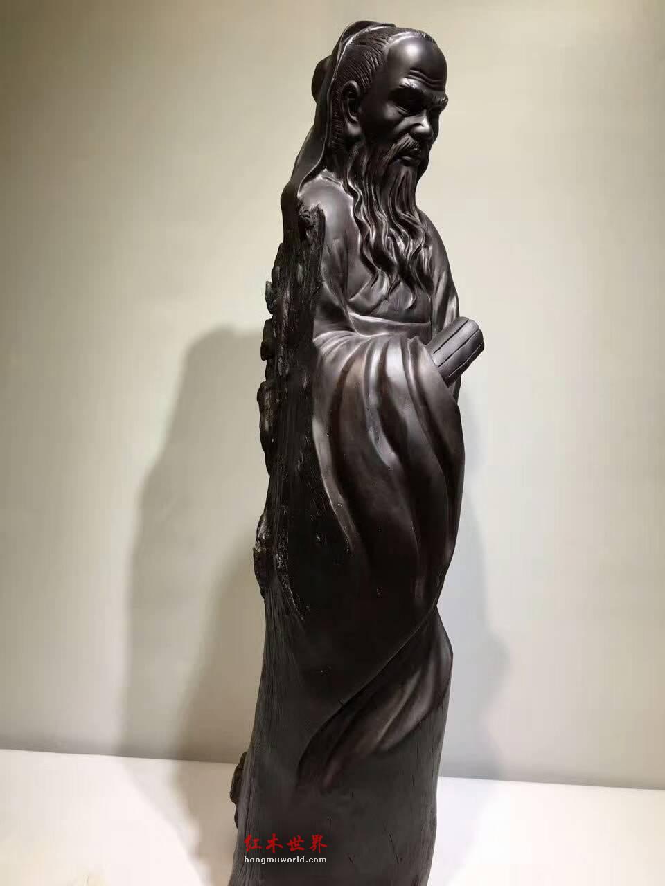 难得好木雕刻作品《孔子》 阴沉红椿木手工雕刻寓意好-2