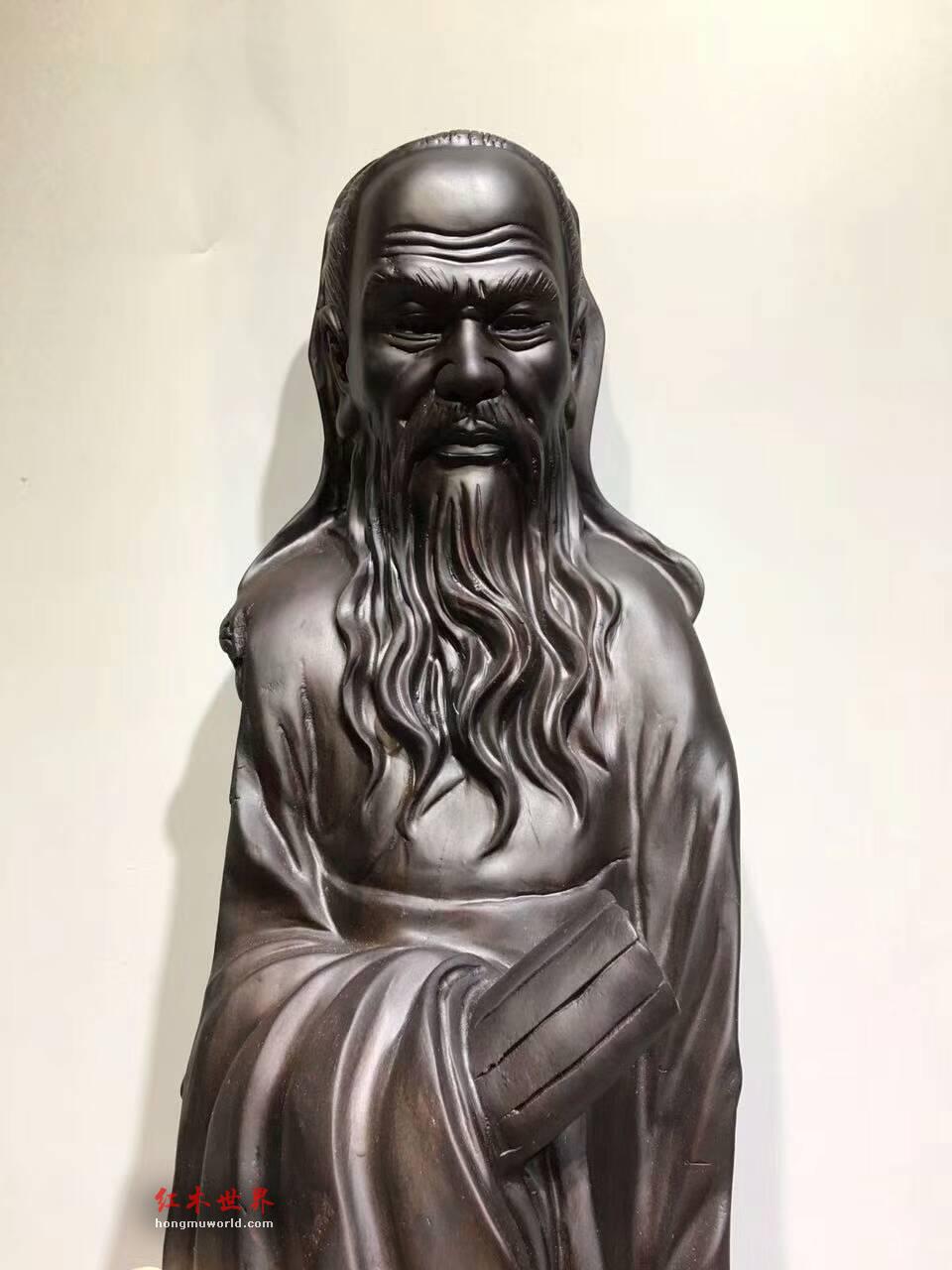 难得好木雕刻作品《孔子》 阴沉红椿木手工雕刻寓意好-4