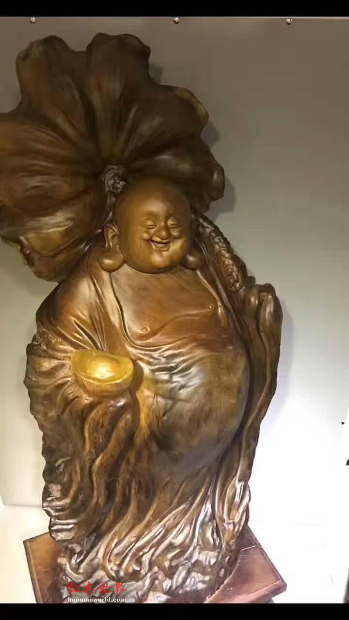 楠木老料根雕《和气生财》雕工精细笑脸迎财-5