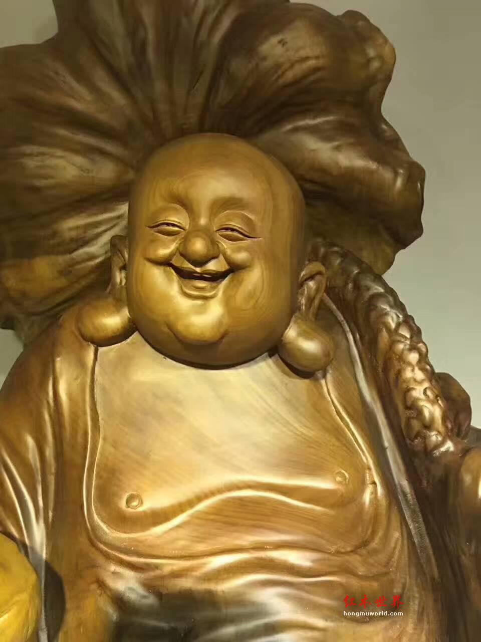楠木老料根雕《和气生财》雕工精细笑脸迎财-9