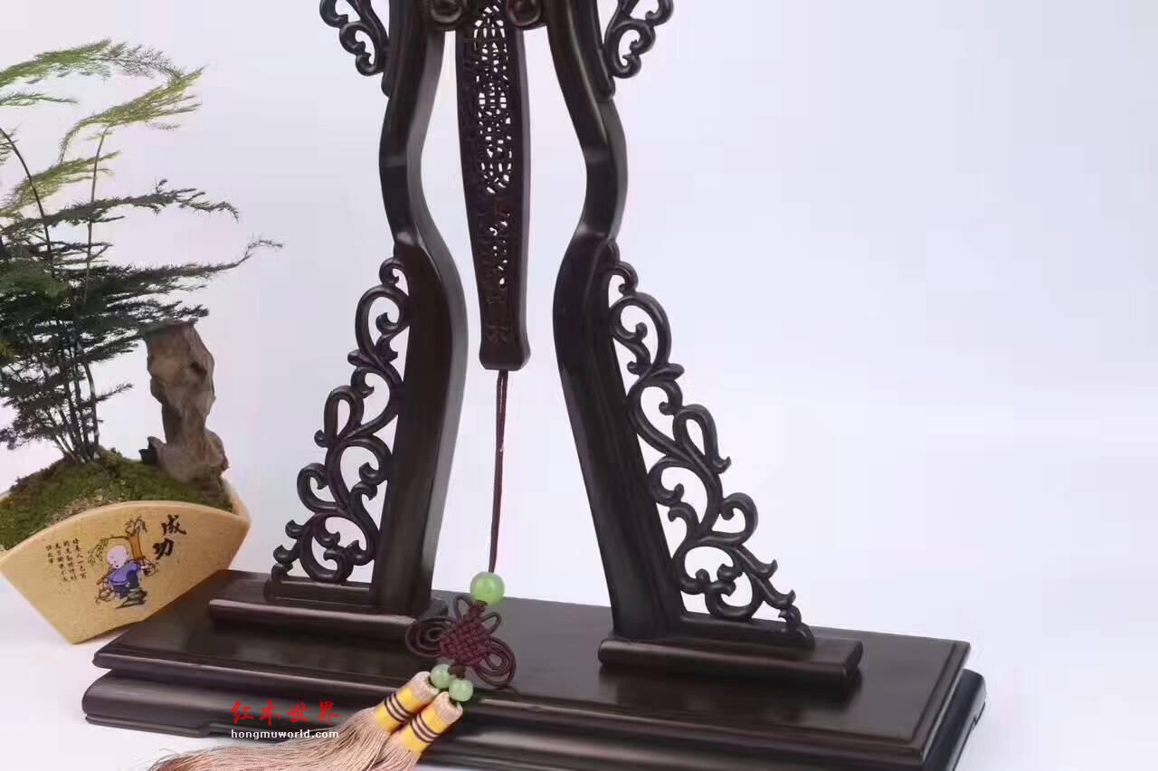 紫光檀嵌檀香宫扇摆件 画面精美做工细致复古风装饰首选-5