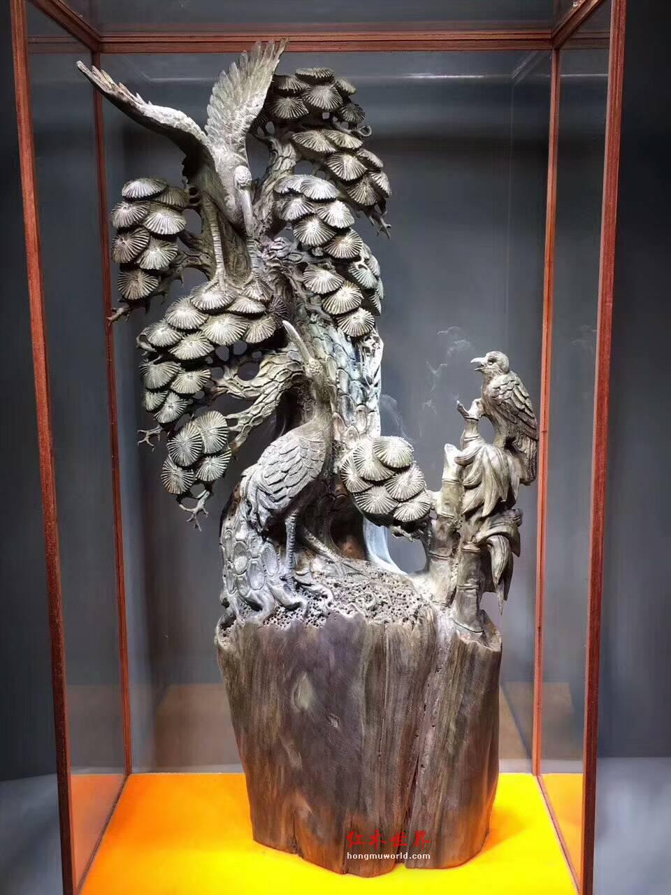 阴沉木雕刻摆件《松鹤延年（双鹤）》全镂空雕刻工艺收藏精品-2