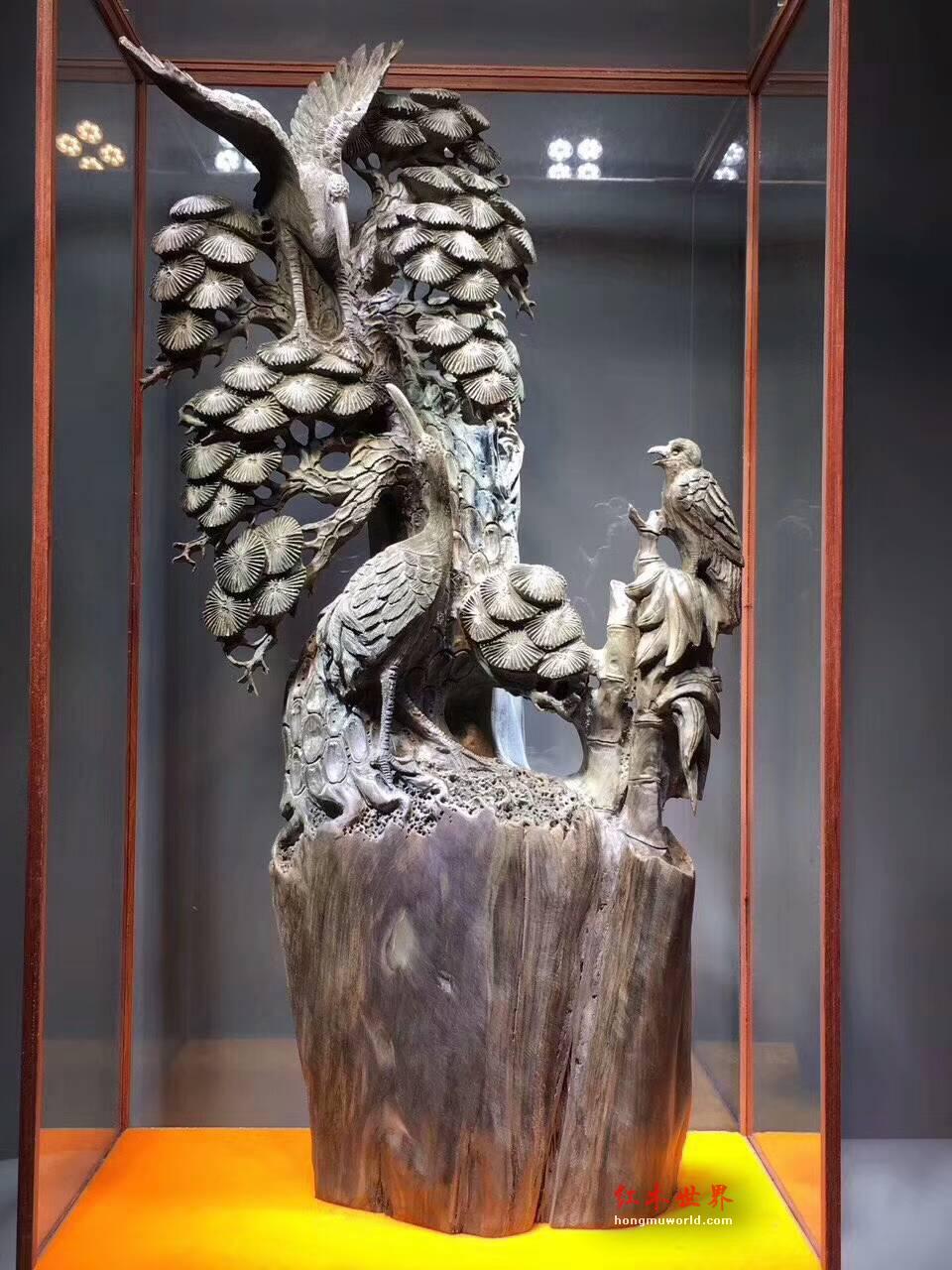 阴沉木雕刻摆件《松鹤延年（双鹤）》全镂空雕刻工艺收藏精品-1