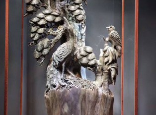 阴沉木雕刻摆件《松鹤延年（双鹤）》全镂空雕刻工艺收藏精品