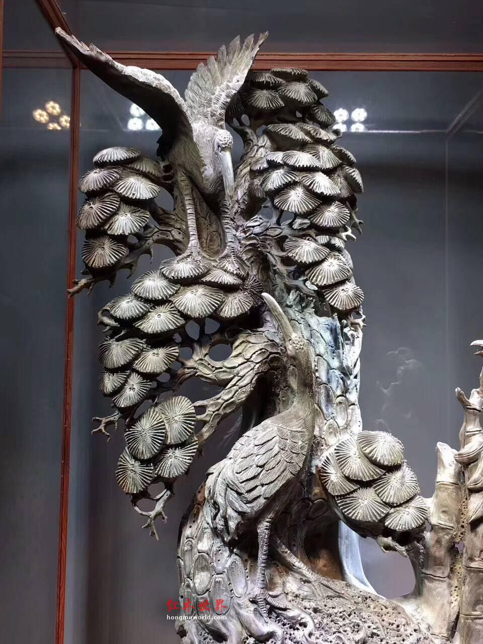 阴沉木雕刻摆件《松鹤延年（双鹤）》全镂空雕刻工艺收藏精品-3