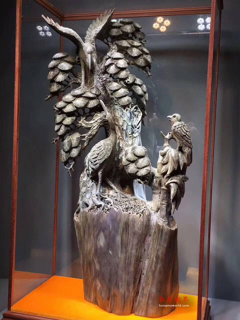 阴沉木雕刻摆件《松鹤延年（双鹤）》全镂空雕刻工艺收藏精品-4