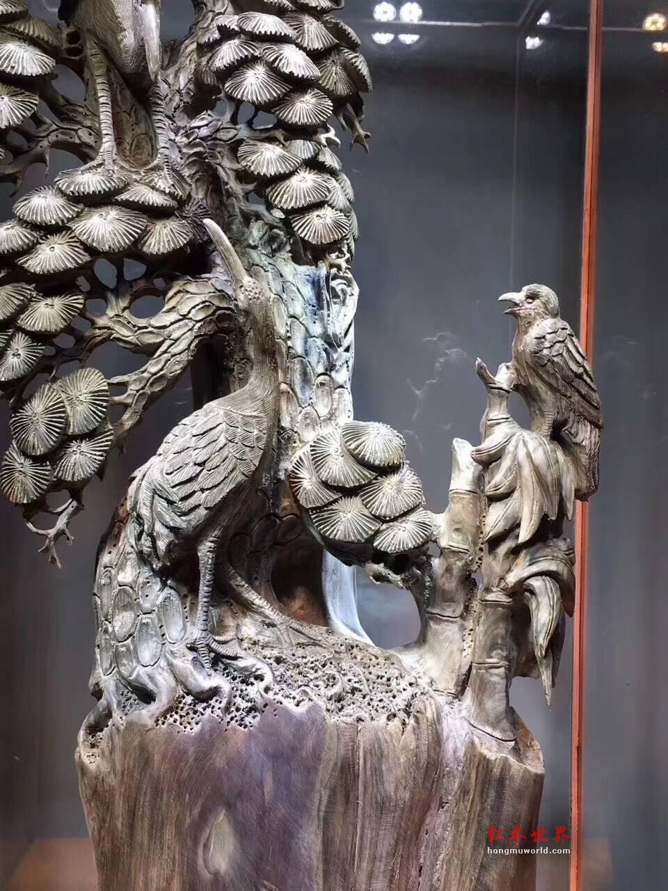 阴沉木雕刻摆件《松鹤延年（双鹤）》全镂空雕刻工艺收藏精品-5
