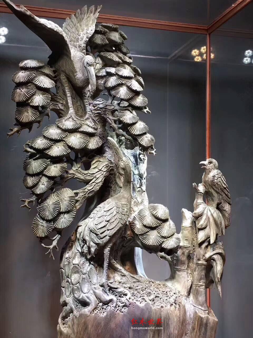 阴沉木雕刻摆件《松鹤延年（双鹤）》全镂空雕刻工艺收藏精品-6