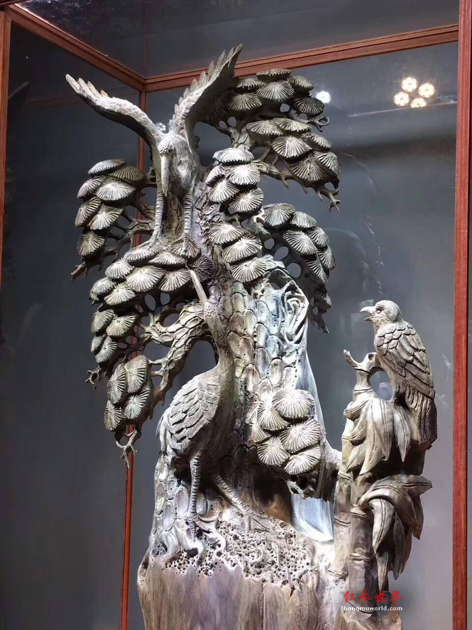 阴沉木雕刻摆件《松鹤延年（双鹤）》全镂空雕刻工艺收藏精品-8