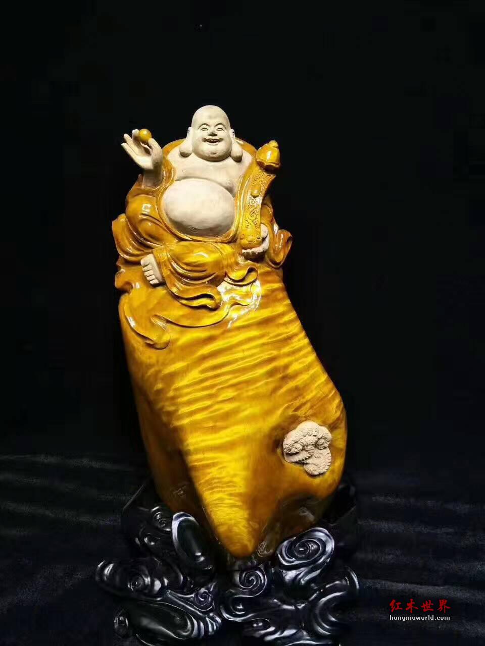 金丝楠木工艺品《弥勒佛》 雕刻逼真造型独特可以把玩-6