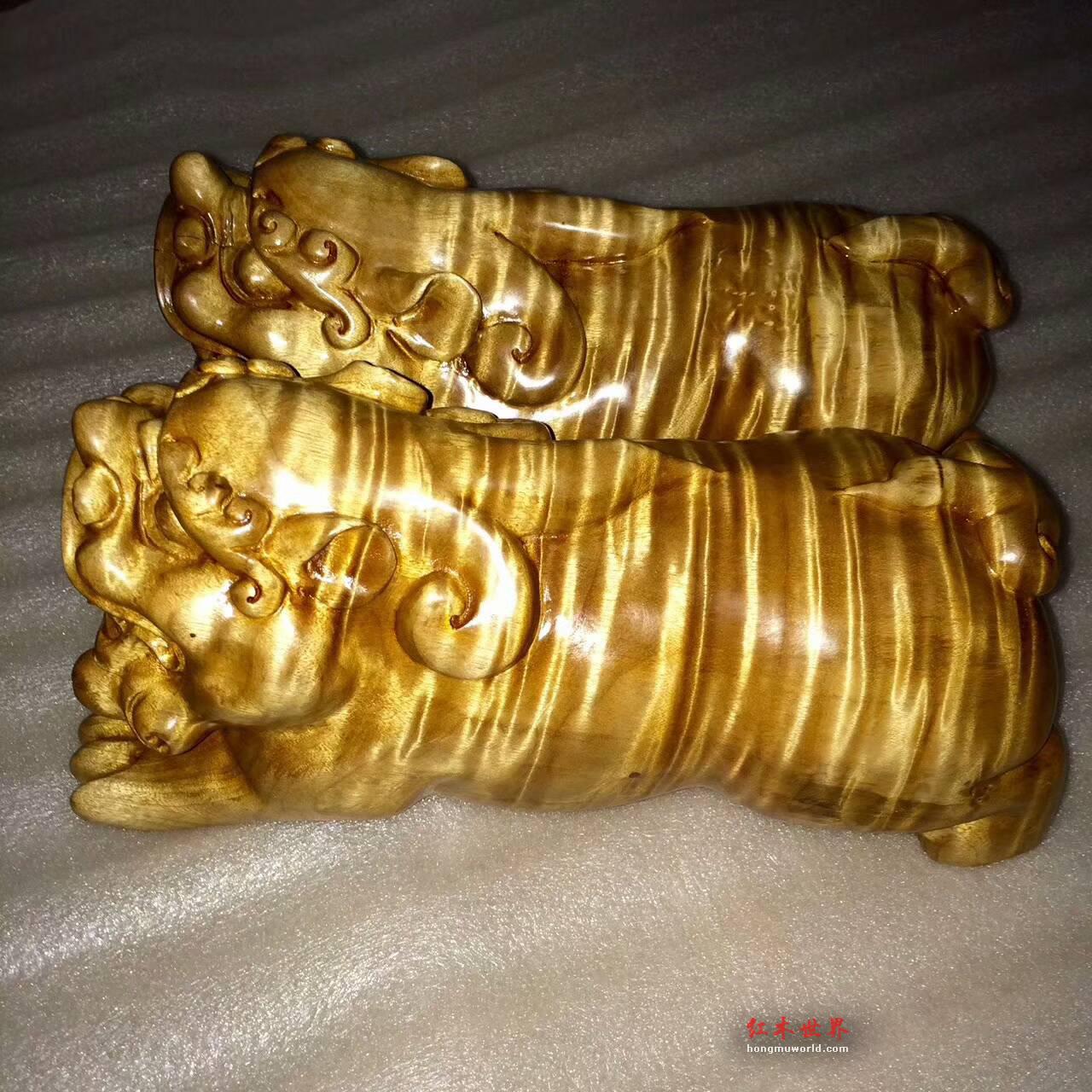 金丝楠木摆件貔貅一对 全品满水波底色干净招财进宝好寓意-2