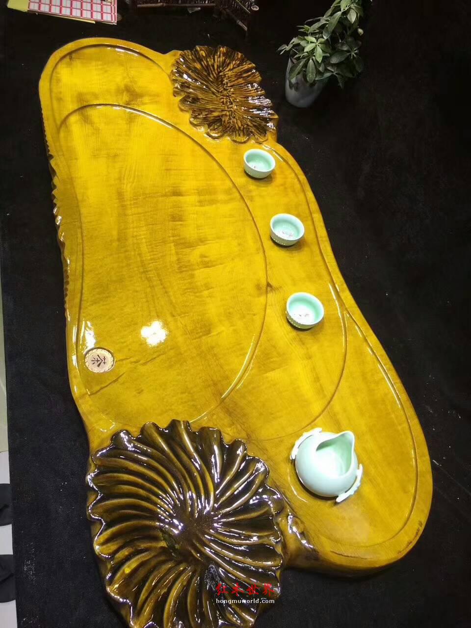 金丝楠木荷叶茶盘 设计简约大气赏荷品茶-2