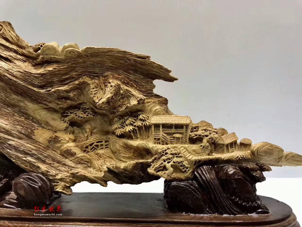 印尼天然马尼捞沉香雕件《溪山行旅图》难得精品-1
