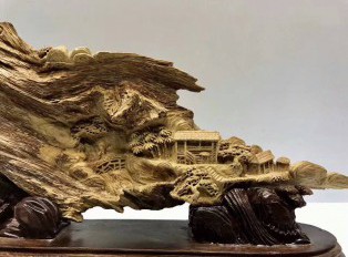 印尼天然马尼捞沉香雕件《溪山行旅图》难得精品