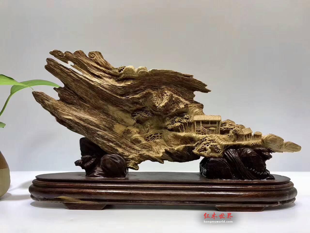 印尼天然马尼捞沉香雕件《溪山行旅图》难得精品-3