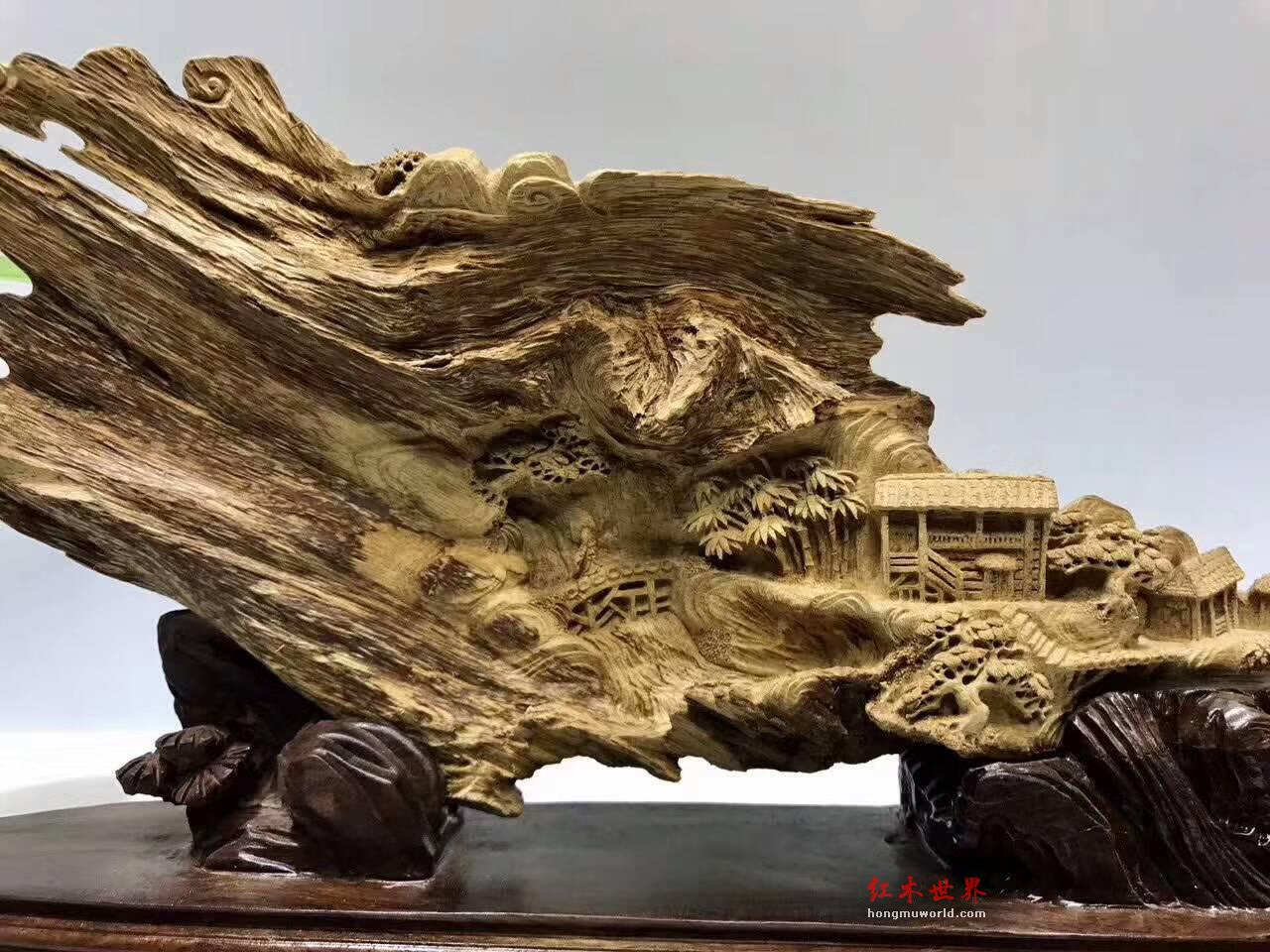 印尼天然马尼捞沉香雕件《溪山行旅图》难得精品-5
