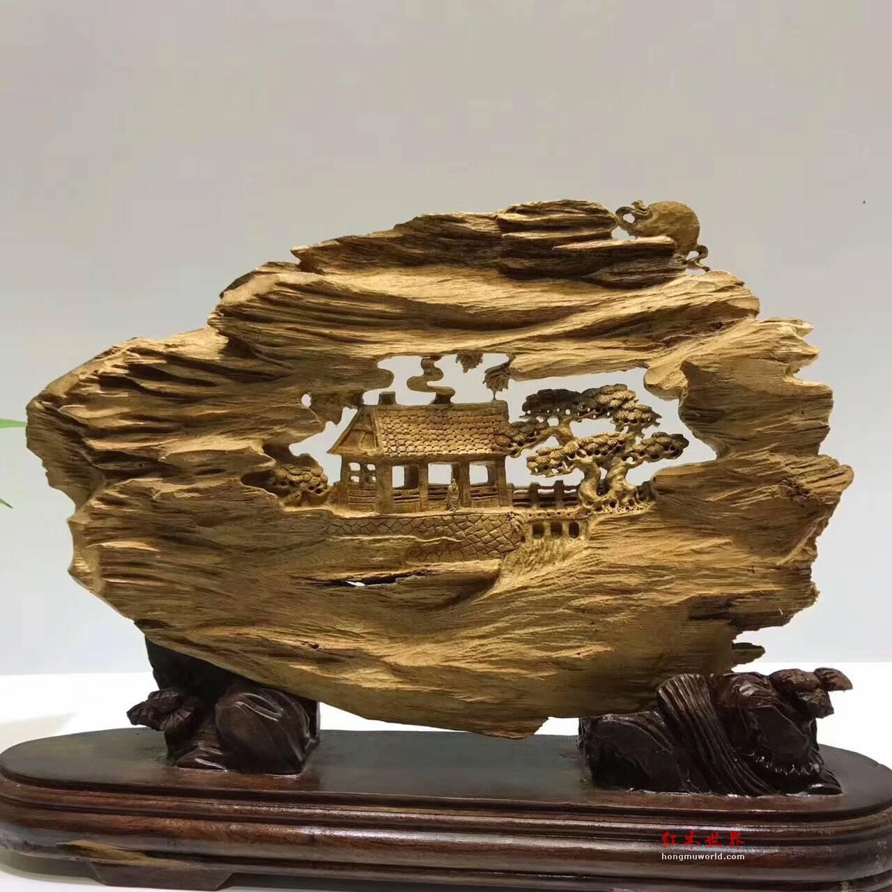 马尼捞沉香双面雕工艺品《清溪隐居》雕工精细意境悠远值得收藏-1